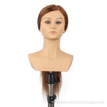 100% Asian natural hair practice styling hairdressing mannequin training head with shoulder